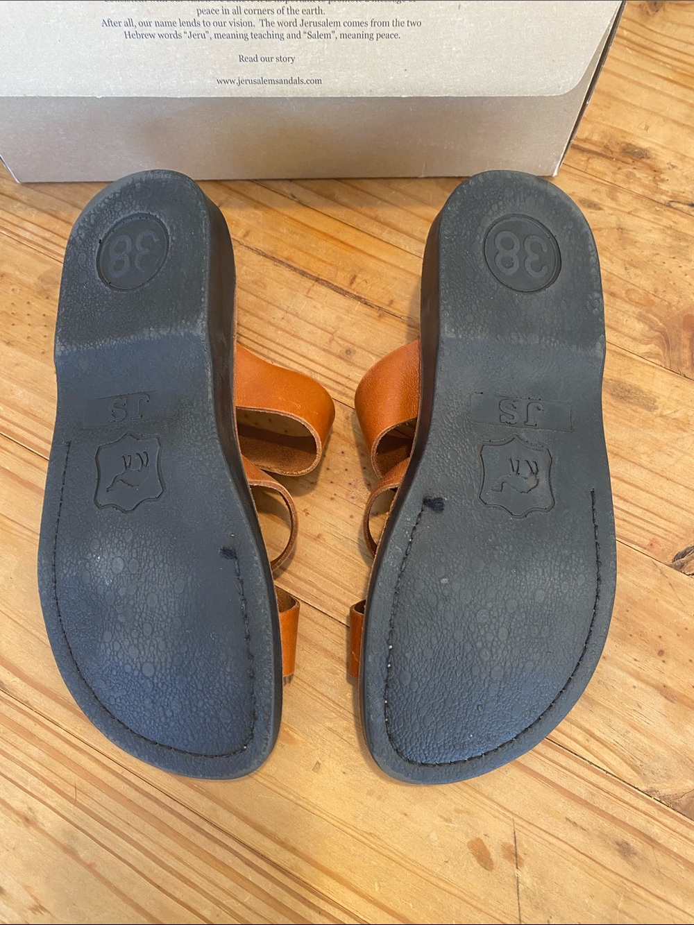 Jerusalem Sandals Women's Leather Slide Sandals in Tan - Picture 4 of 14